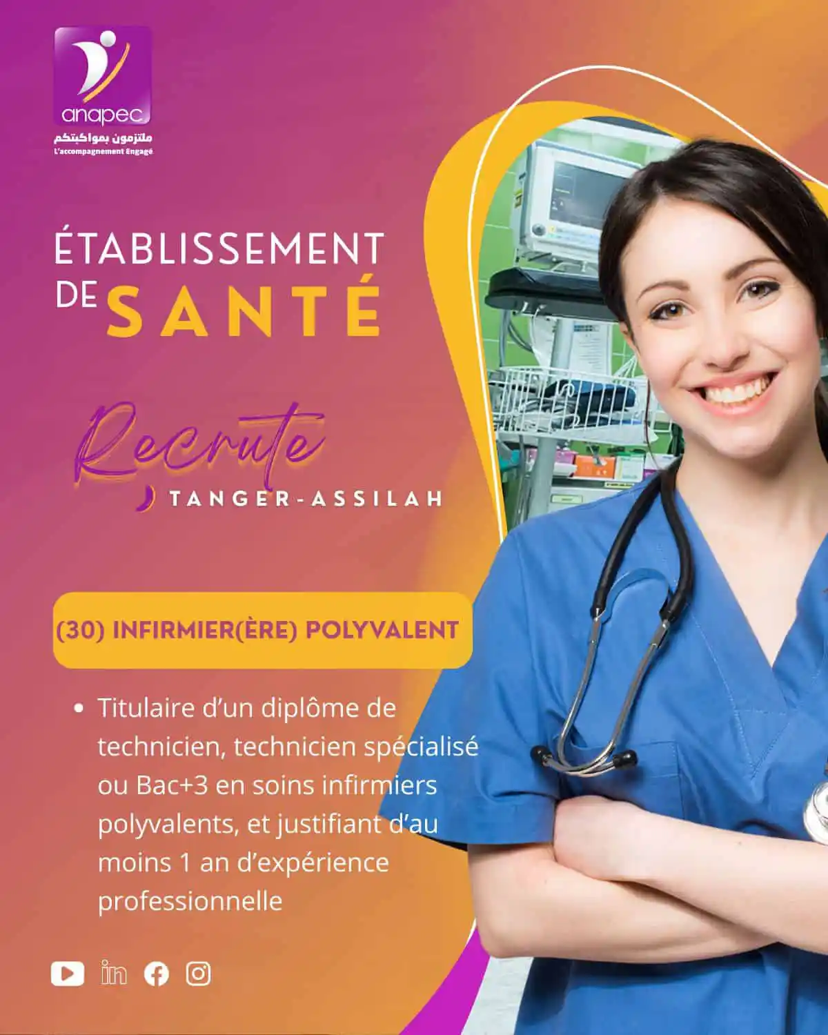30 postes d’Infirmier Polyvalent en CDI – Tanger-Assilah 1